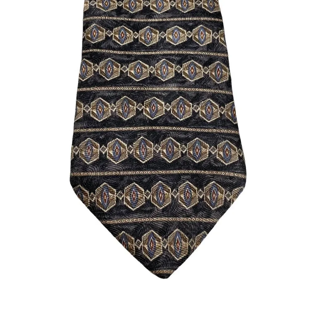 Geoffrey Beene Tie Men's Necktie Silk Black Geometric Blue Brown Maroon USA